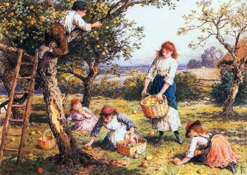 Сюжет картины. Картины художника myles Birket Foster. Майлз Биркет Фостер картины яблочный спас. Myles Birket Foster (1825-1899). «Сбор урожая в Провансе», 1888 года..